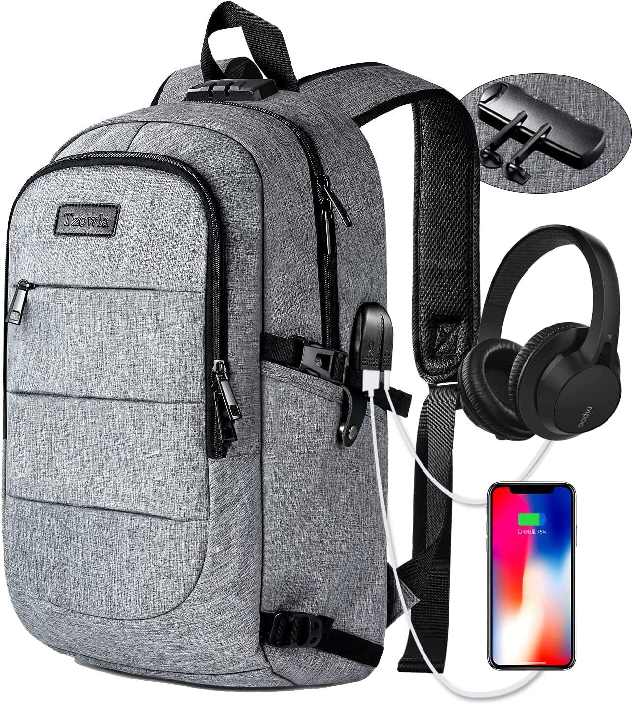 Tzowla Travel Laptop Backpack Water Resistant Anti-Theft Bag with USB Charging Port and Lock 15.6 Inch Computer Business Backpacks for Women Men Work College Gift,Casual Daypack - Keyboard Jockeys